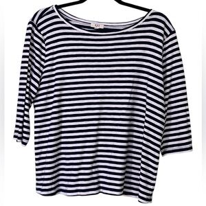NZT - Nic & Zoe 3/4” sleeve strip boat neck tee. Size XL GUC